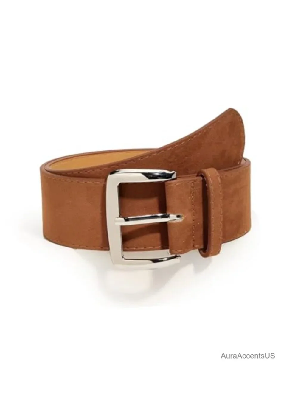 Womens Wide Suede Leather Belt with Gold Silver Buckle